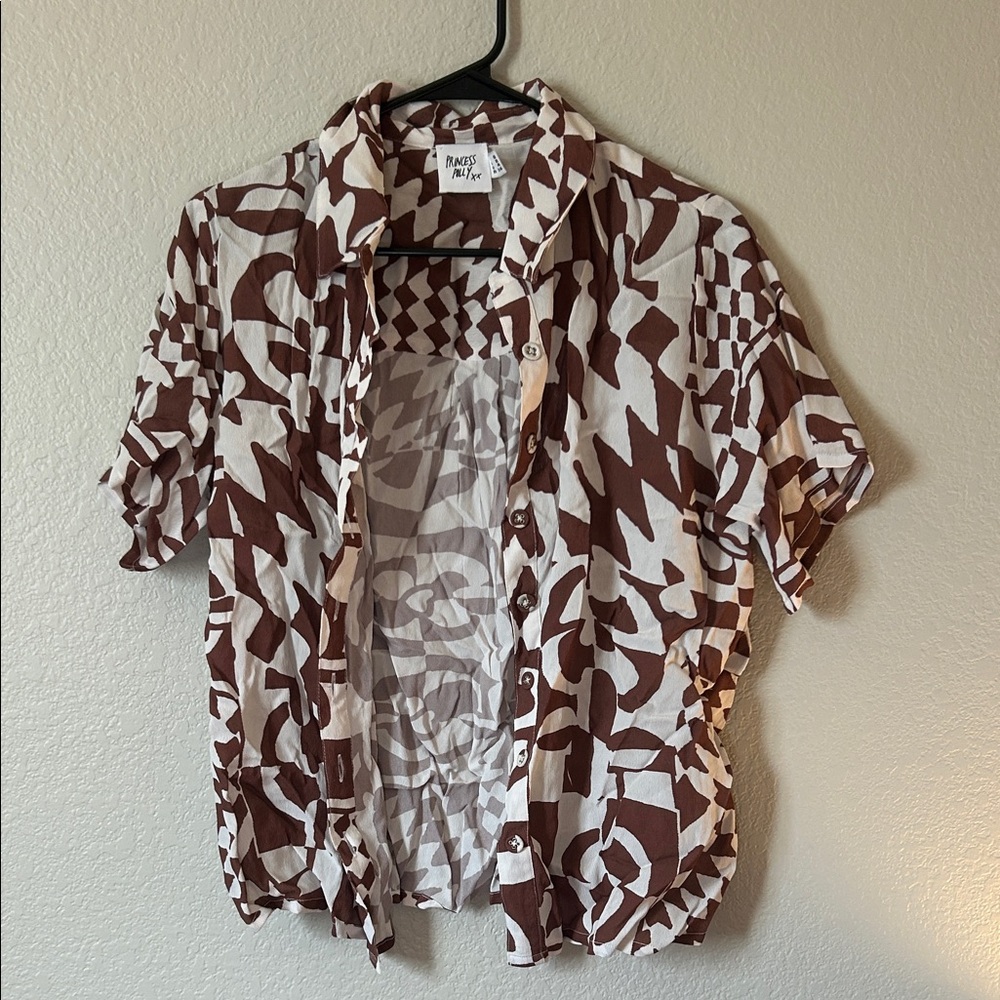 Princess Polly Brown and White Abstract Shirt